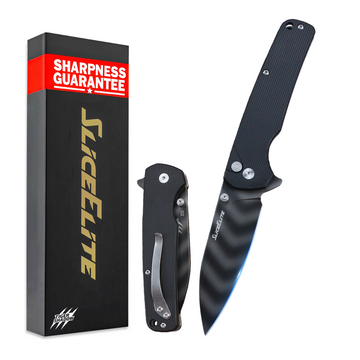 SliceElite Tiger Shadow Folding Knife D2 Steel 3.5 Inch Black G10 Handle