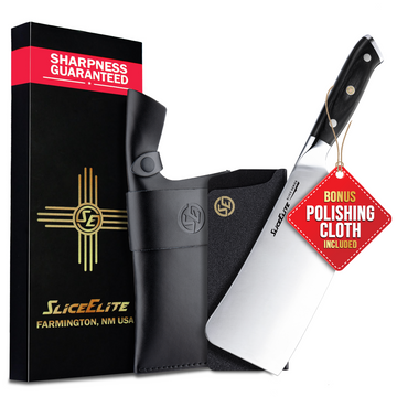 SliceElite 7-Inch Bone Cutting Knife German Steel Pakkawood Handle with Leather Sheath