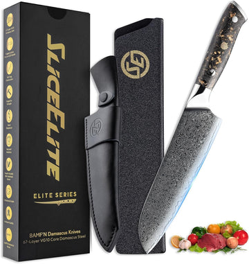 SliceElite 7-Inch Damascus Santoku Knife VG10 Steel Carbon Fiber Handle