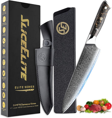 SliceElite 8-Inch Chef Knife VG10 Damascus Steel Carbon Fiber Handle