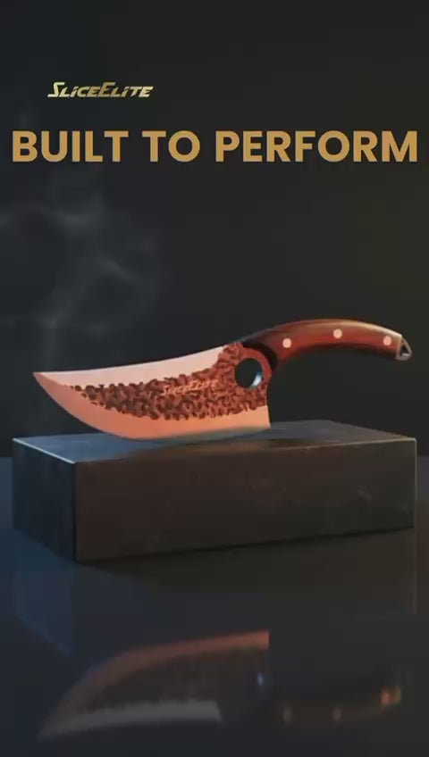 SliceElite Heritage Forge Viking Knife 6.5 Inch Boning Knife on a Black block surface