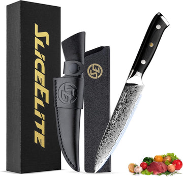 SliceElite 5-Inch Damascus Utility Knife VG10 Steel Carbon Fiber Handle