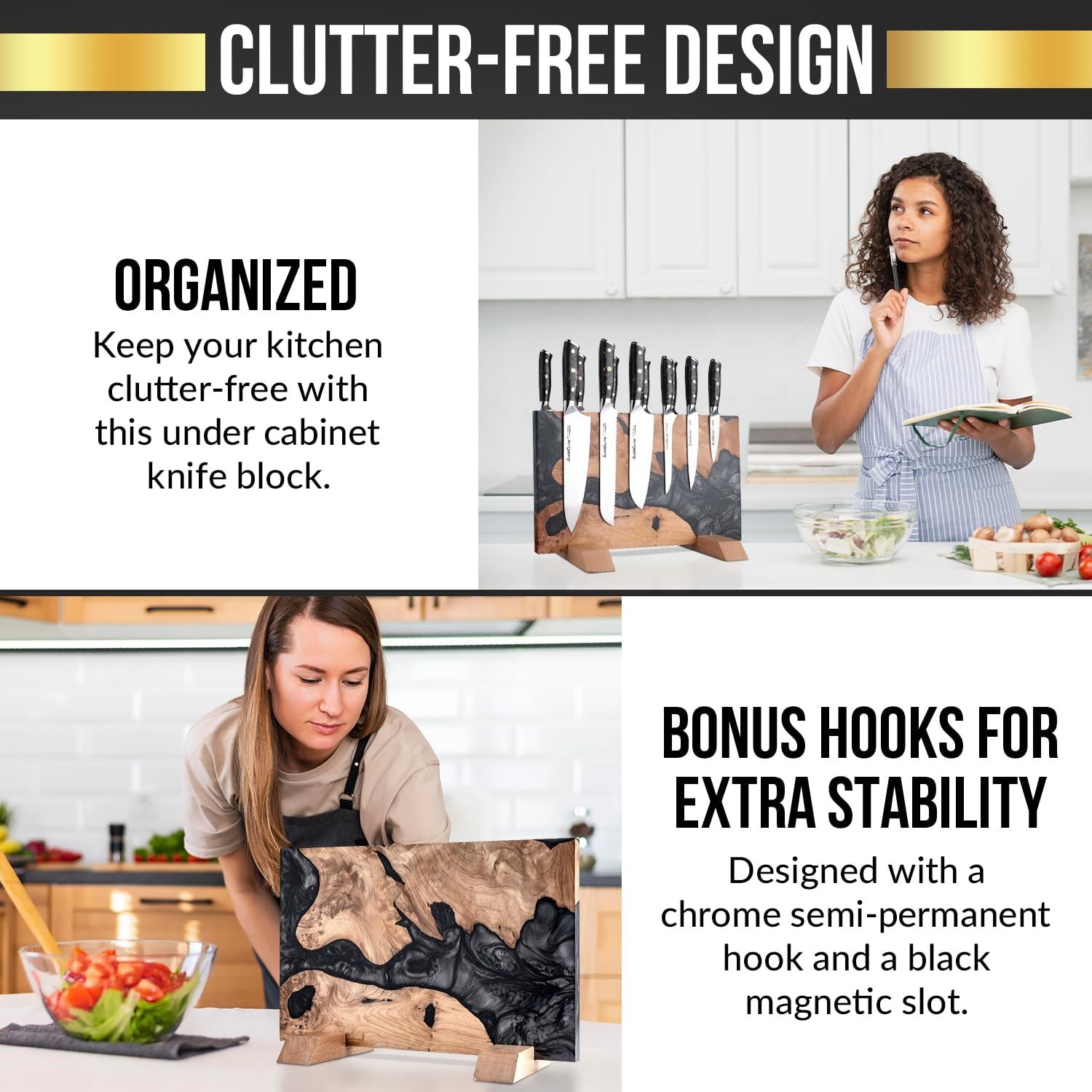 SliceElite Black Resin Magnetic Knife Block 