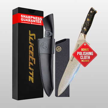 Elite Series 8-Inch Chef Knife – Professional Kitchen Knives with VG10 Damascus Steel Blade, Forged Carbon Fiber Handle & Dual Sheaths | Sharp Damascus Knife for Meat Cleaver