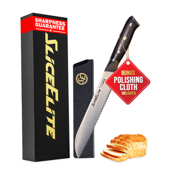 SliceElite 8-Inch Bread Knife German Steel Serrated Blade Pakkawood Handle