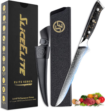 SliceElite 6.5 Inch Damascus Fillet Knife VG10 Carbon Fiber